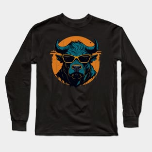 Grunge Bull with Sunglasses Long Sleeve T-Shirt